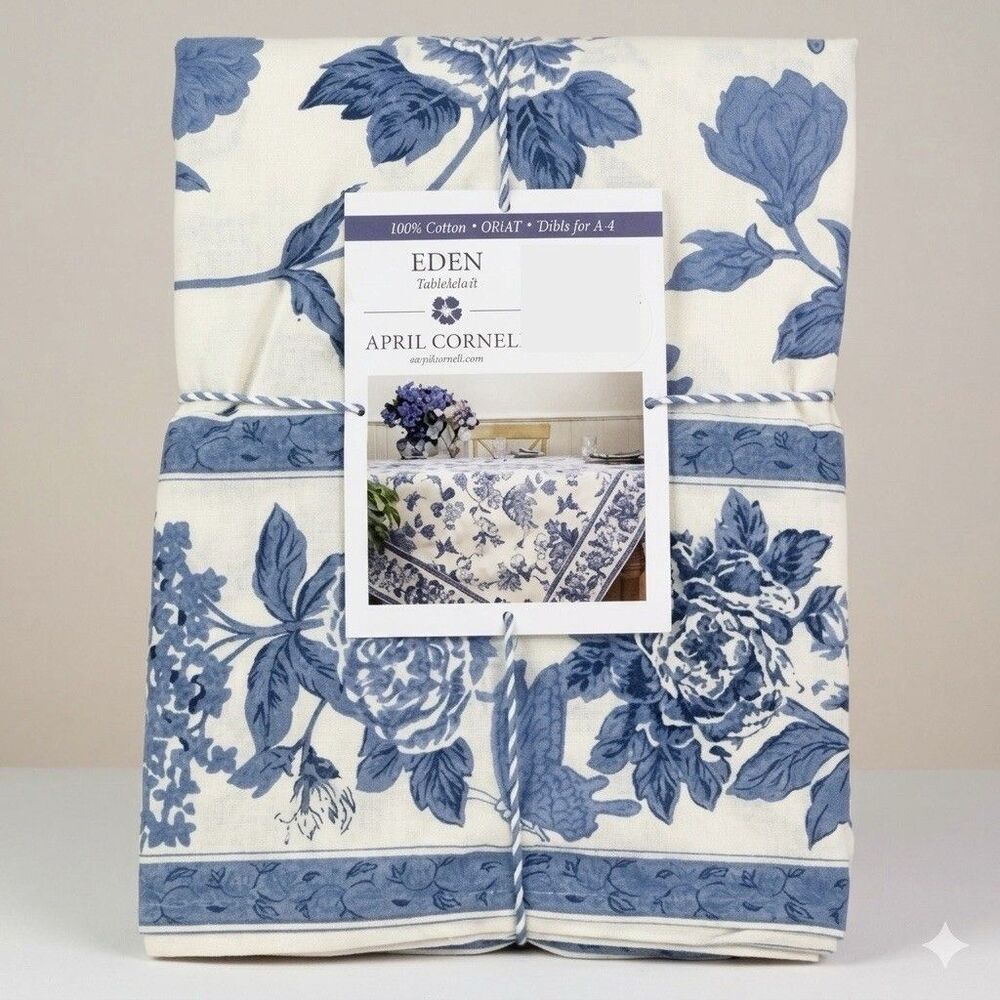 April Cornell Eden Floral Tablecloth Size 60x84 Blue seats 6-8 Cotton Cottage